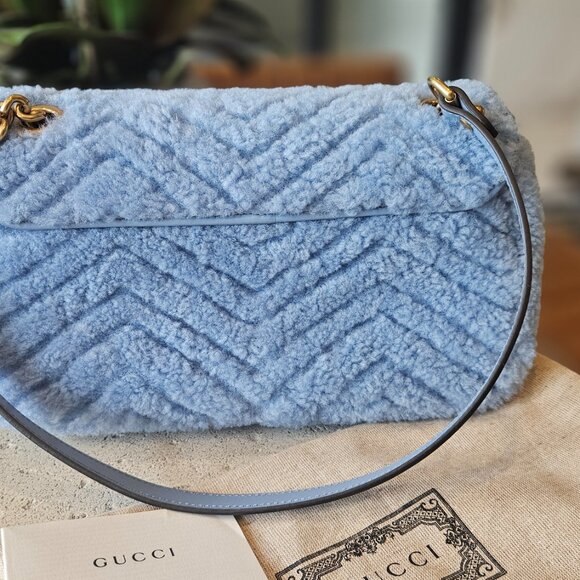 Gucci Blue Shearling Marmont Shoulder Bag - Picture 12 of 15